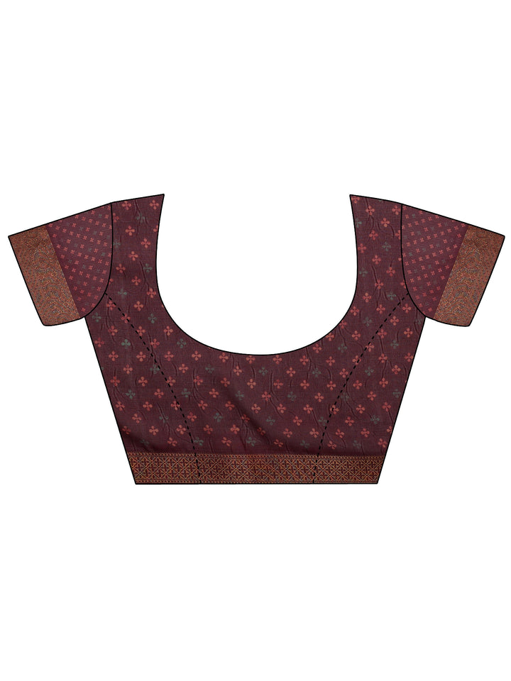 Burgundy Printed Georgette Saree With Unstitched Blouse Piece