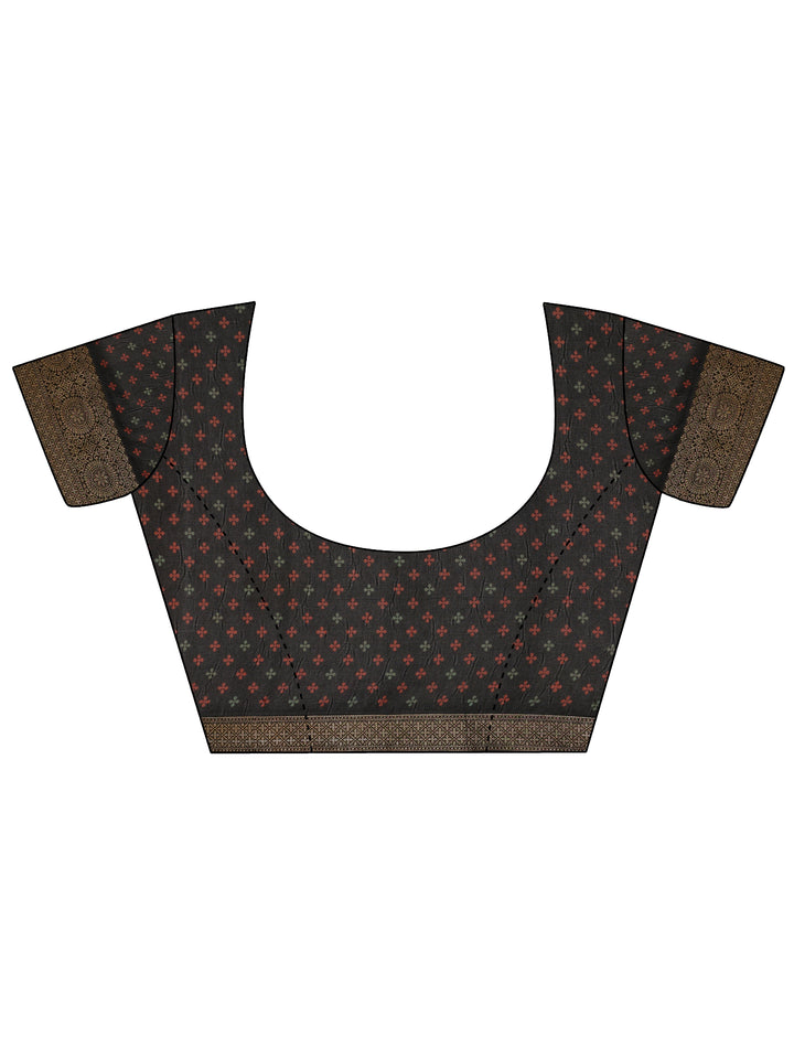 Black Printed Georgette Saree With Unstitched Blouse Piece