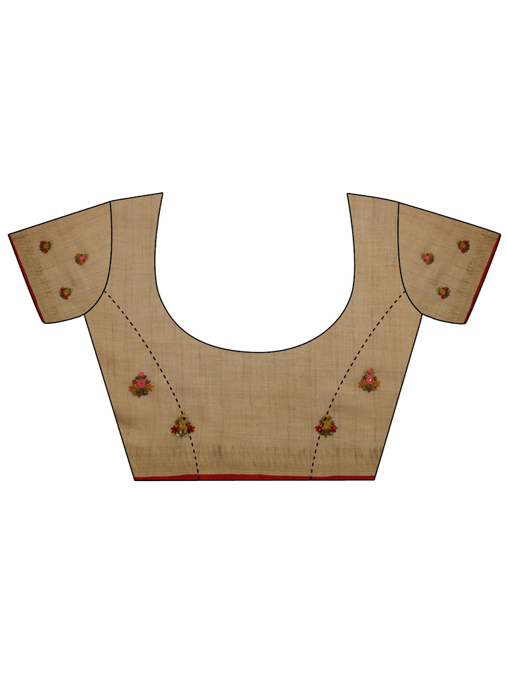 Green Embroidered Silk Blend Saree With Unstitched Blouse Piece