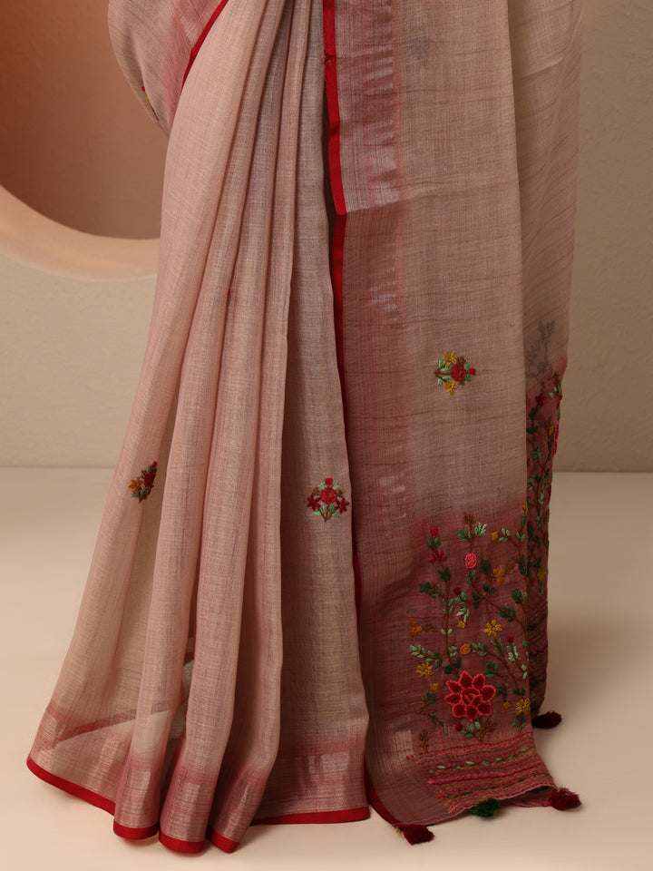 Mauve Embroidered Silk Blend Saree With Unstitched Blouse Piece