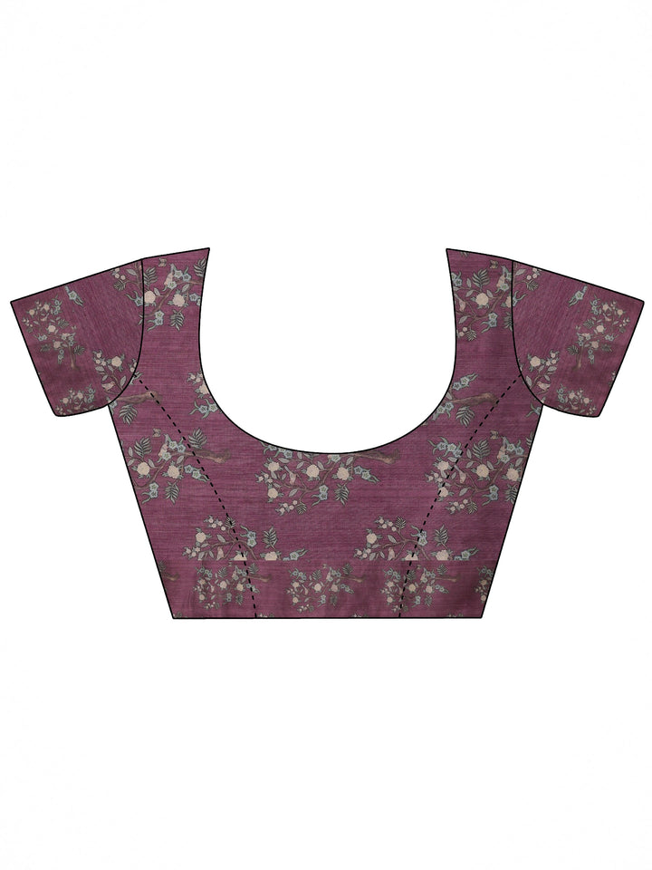 Mauve Printed Silk Blend Saree With Unstitched Blouse Piece