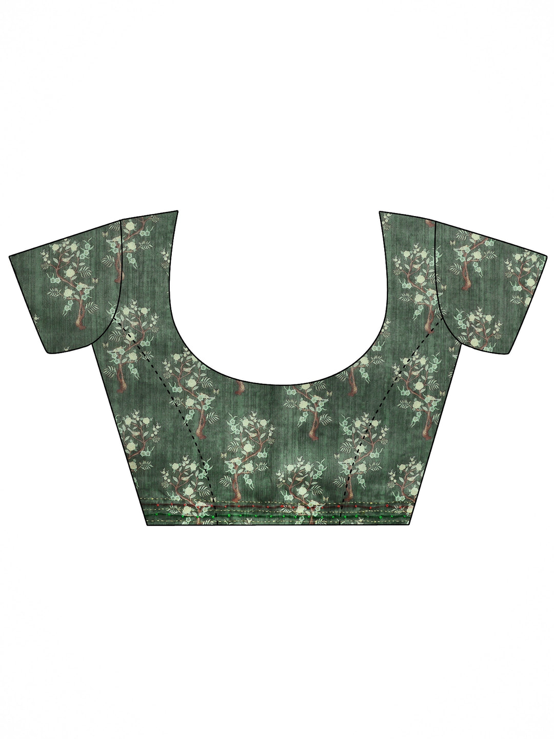 Green Printed Silk Blend Saree With Unstitched Blouse Piece