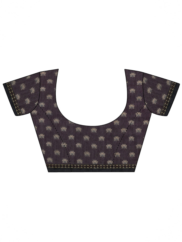 Burgundy Printed Silk Blend Saree With Unstitched Blouse Piece