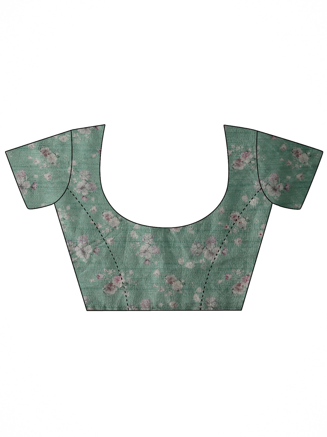 Sea Green Printed Silk Blend Saree With Unstitched Blouse Piece