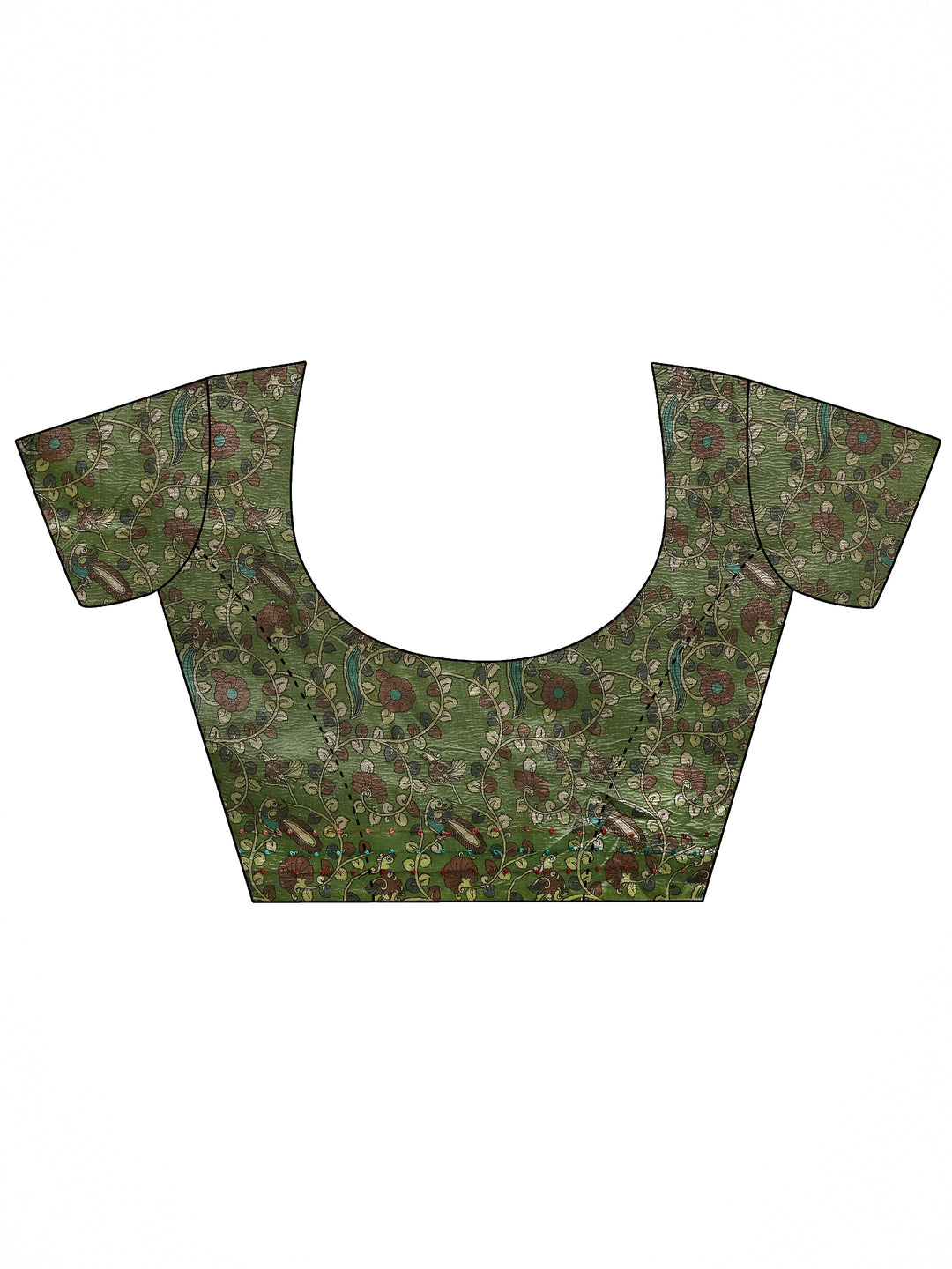 Beige Printed Silk Blend Saree With Unstitched Blouse Piece