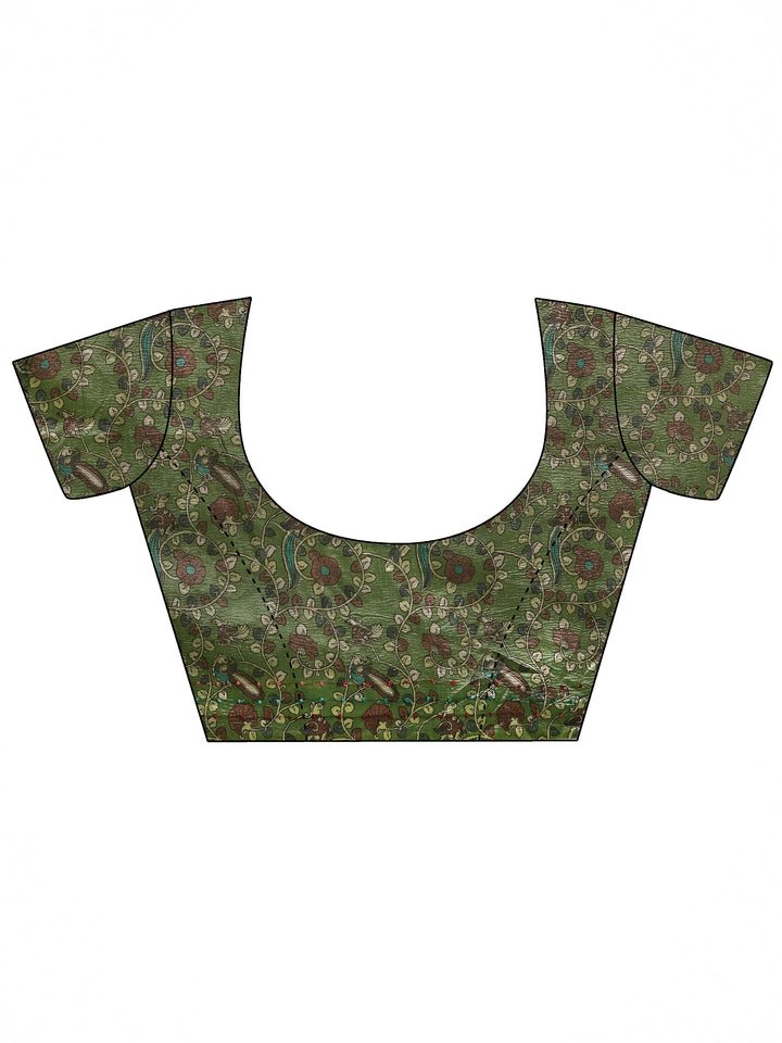 Beige Printed Silk Blend Saree With Unstitched Blouse Piece