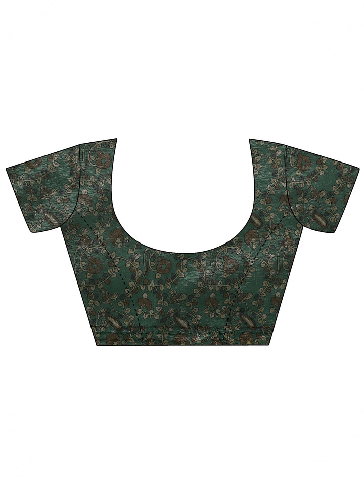 Beige Printed Silk Blend Saree With Unstitched Blouse Piece