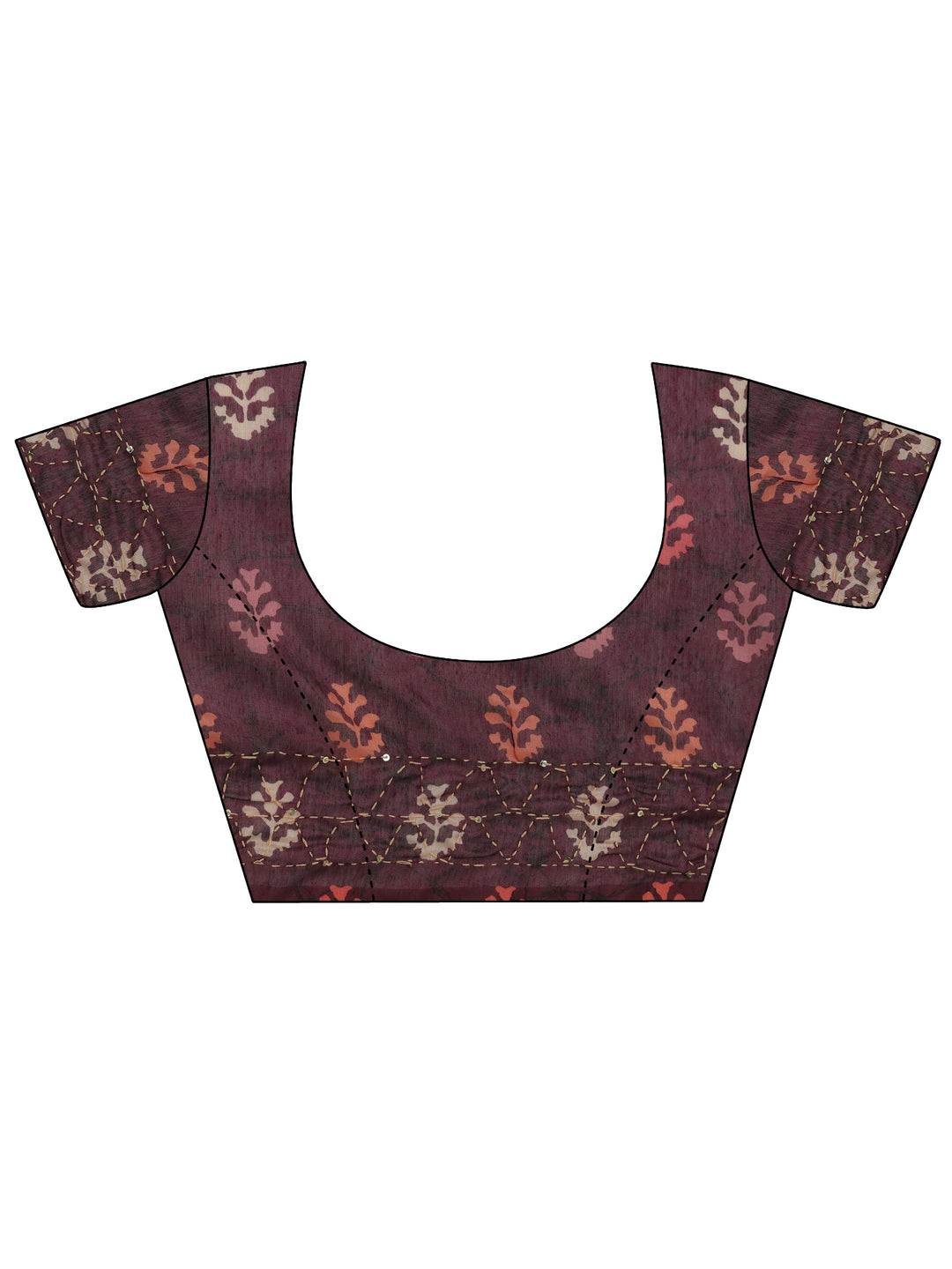 Burgundy Printed Silk Blend Saree With Unstitched Blouse Piece