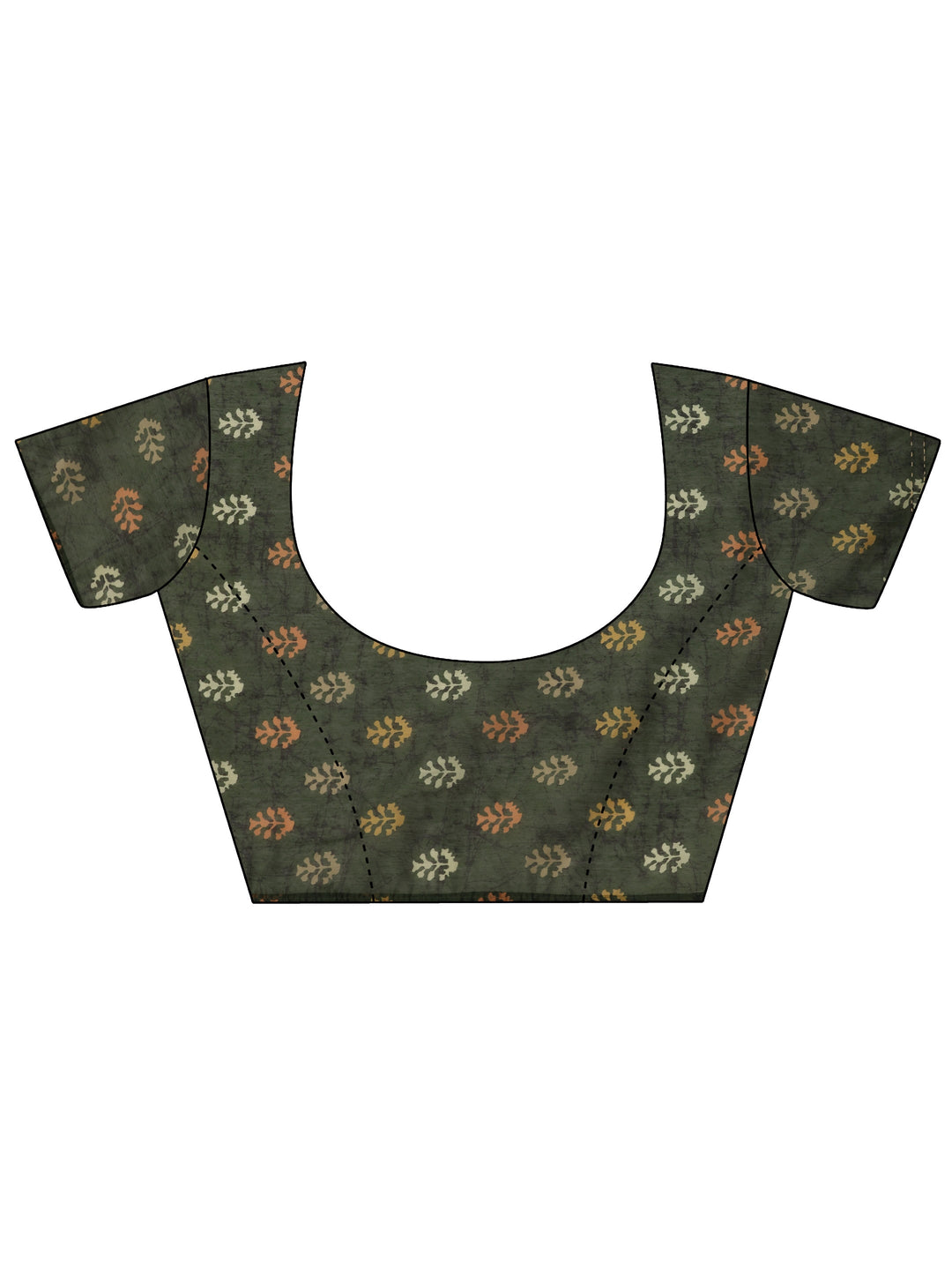 Olive Printed Silk Blend Saree With Unstitched Blouse Piece