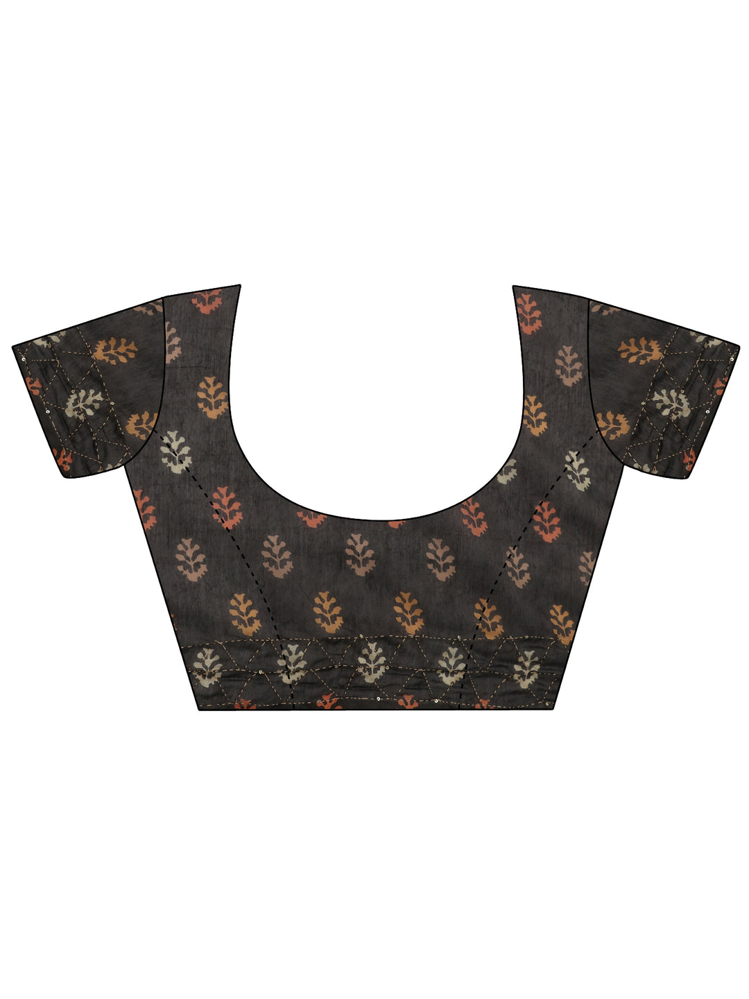 Black Printed Silk Blend Saree With Unstitched Blouse Piece