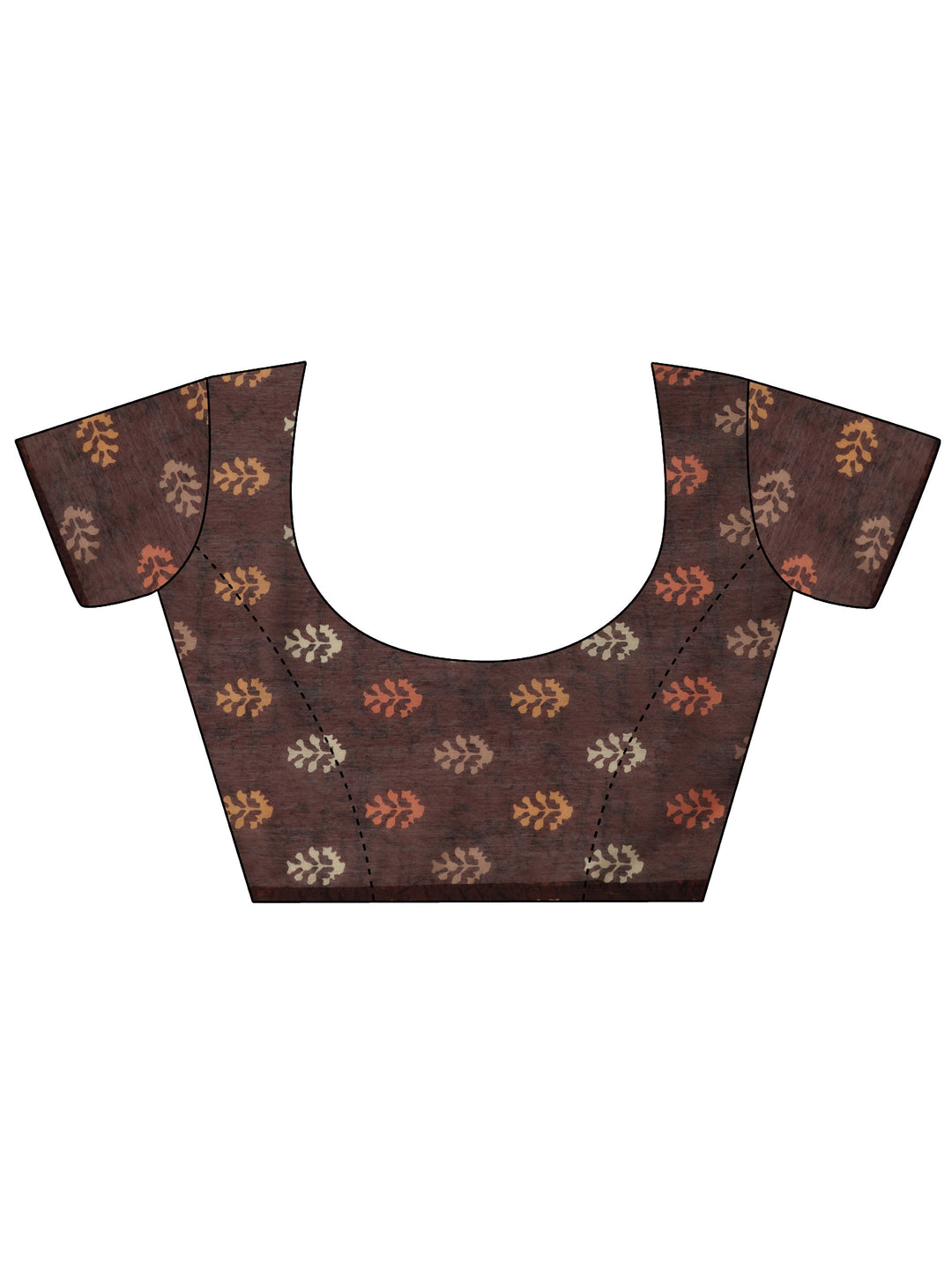 Brown Printed Silk Blend Saree With Unstitched Blouse Piece