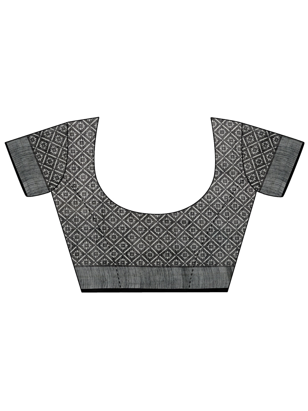 Black Printed Cotton Blend Saree With Unstitched Blouse Piece