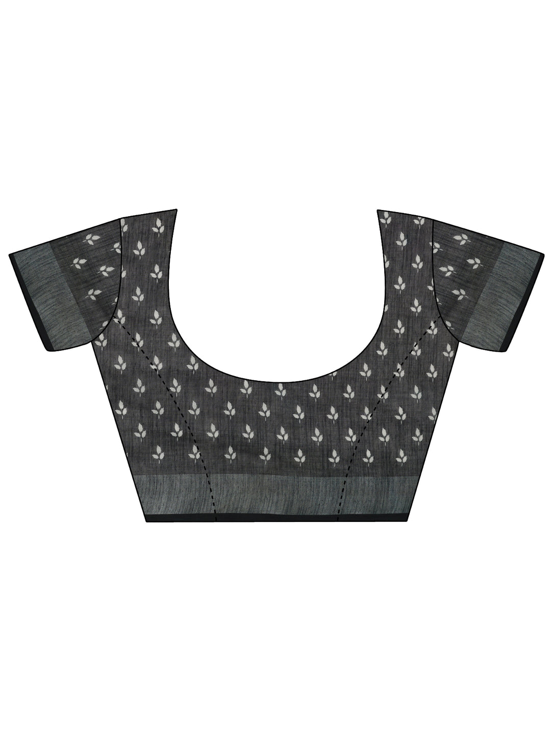 Black Printed Cotton Blend Saree With Unstitched Blouse Piece