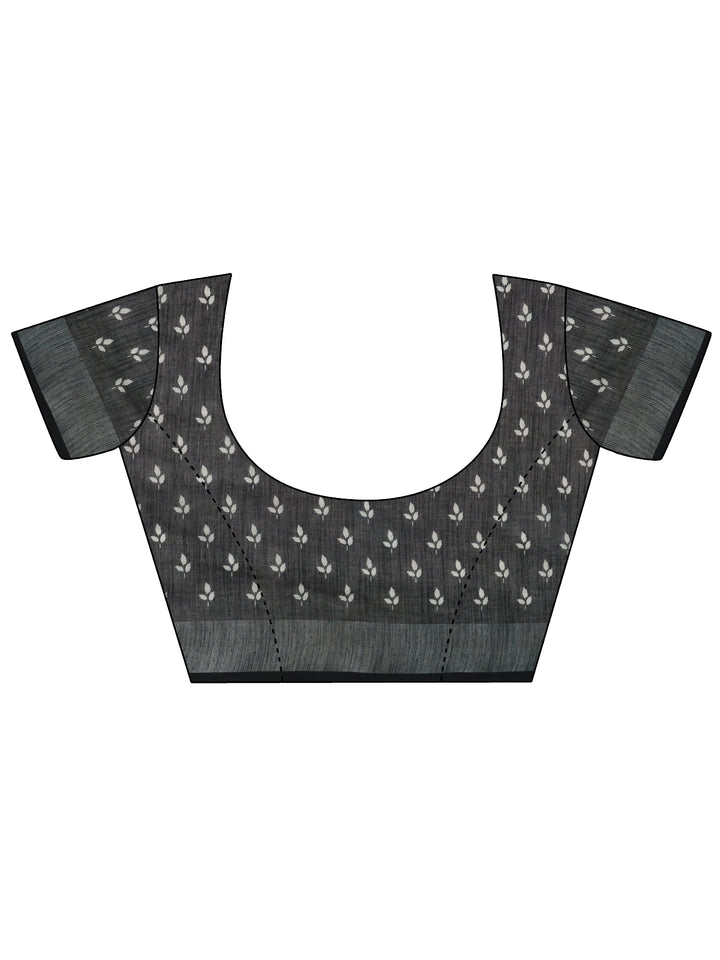 Black Printed Cotton Blend Saree With Unstitched Blouse Piece