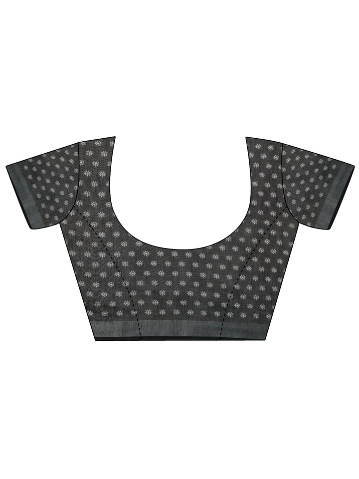 Black Printed Cotton Blend Saree With Unstitched Blouse Piece