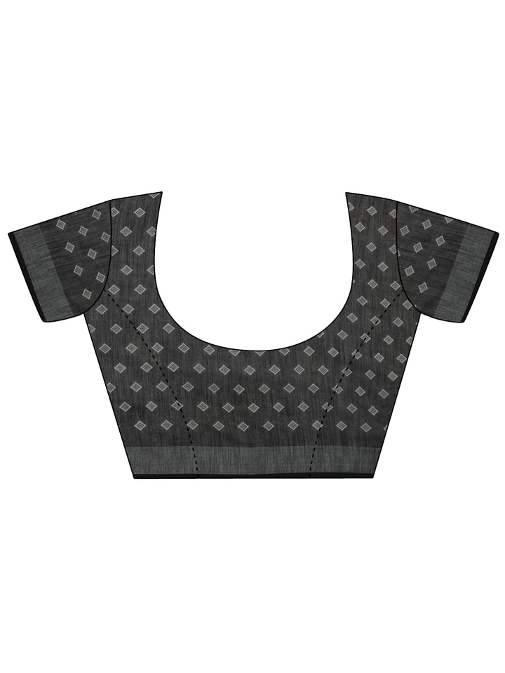 Black Printed Cotton Blend Saree With Unstitched Blouse Piece