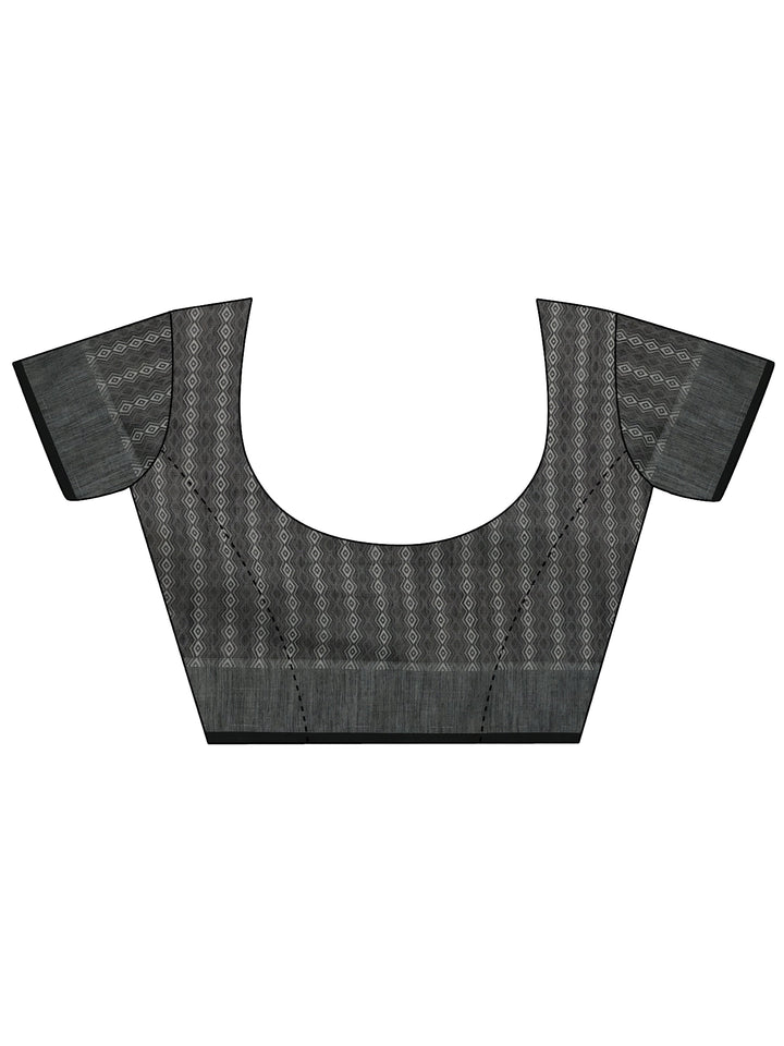 Black Jamdani Printed Cotton Blend Saree With Unstitched Blouse Piece