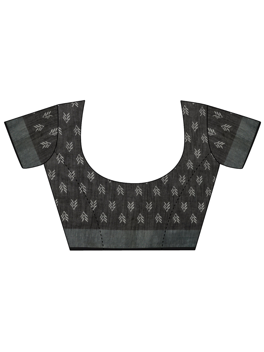 Black Printed Cotton Blend Saree With Unstitched Blouse Piece