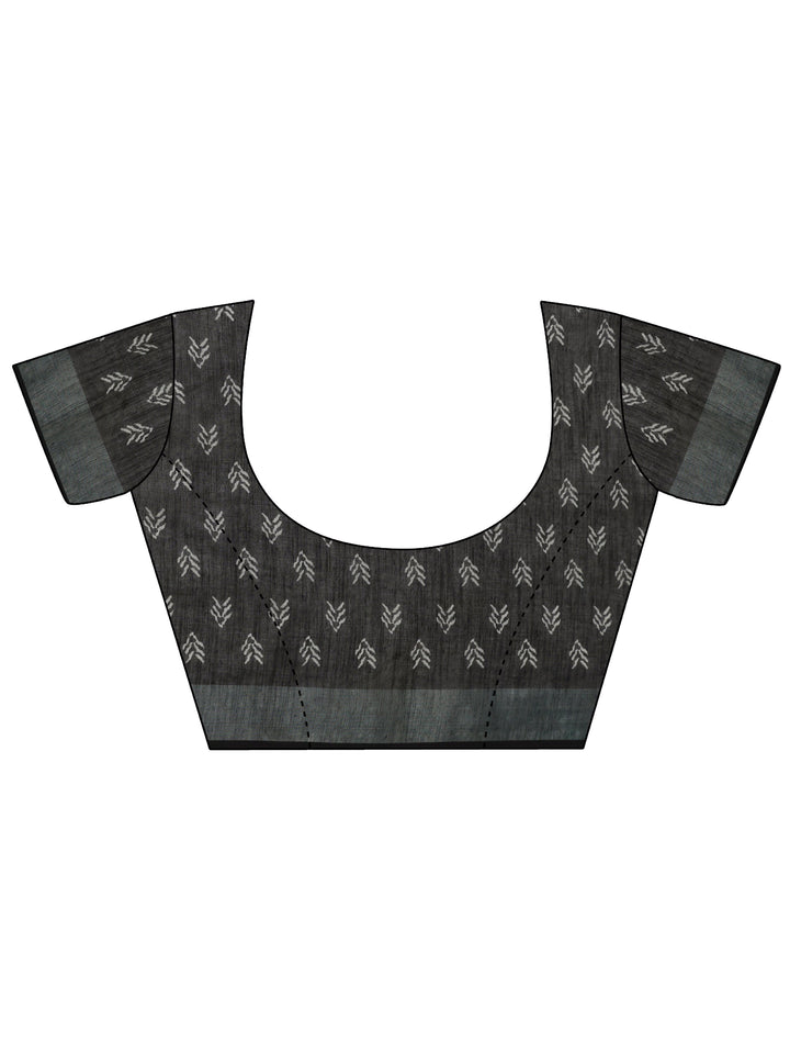 Black Printed Cotton Blend Saree With Unstitched Blouse Piece