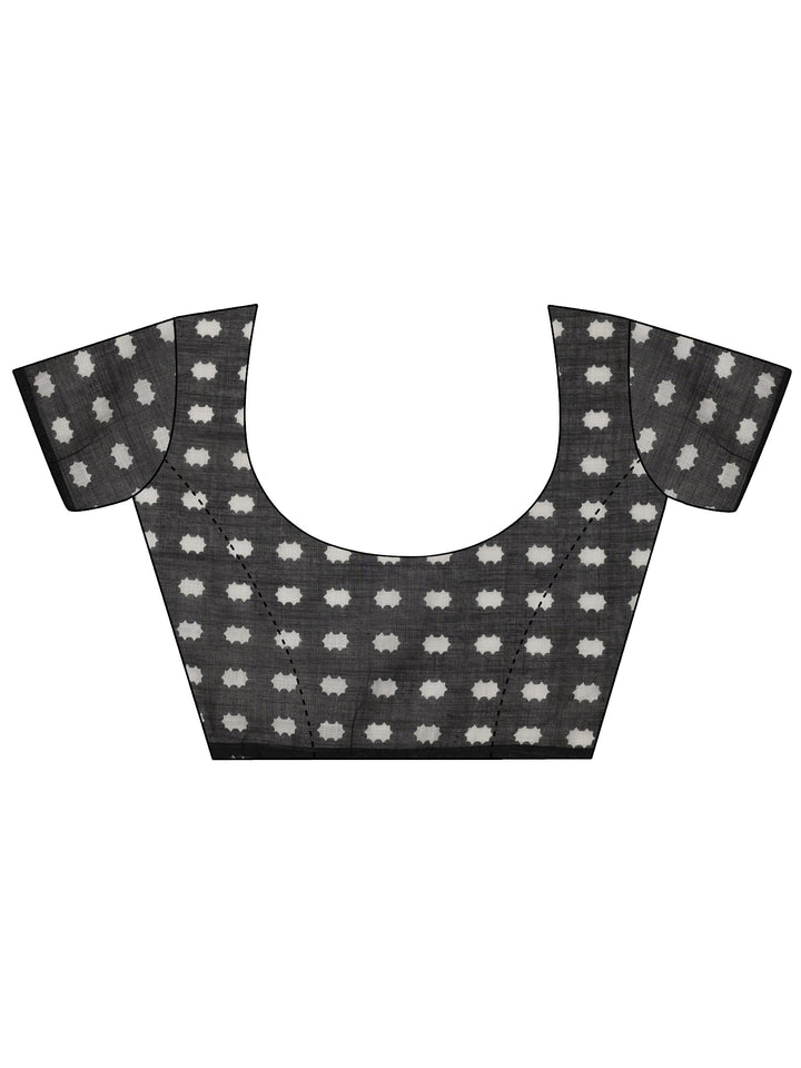 Black Printed Cotton Blend Saree With Unstitched Blouse Piece