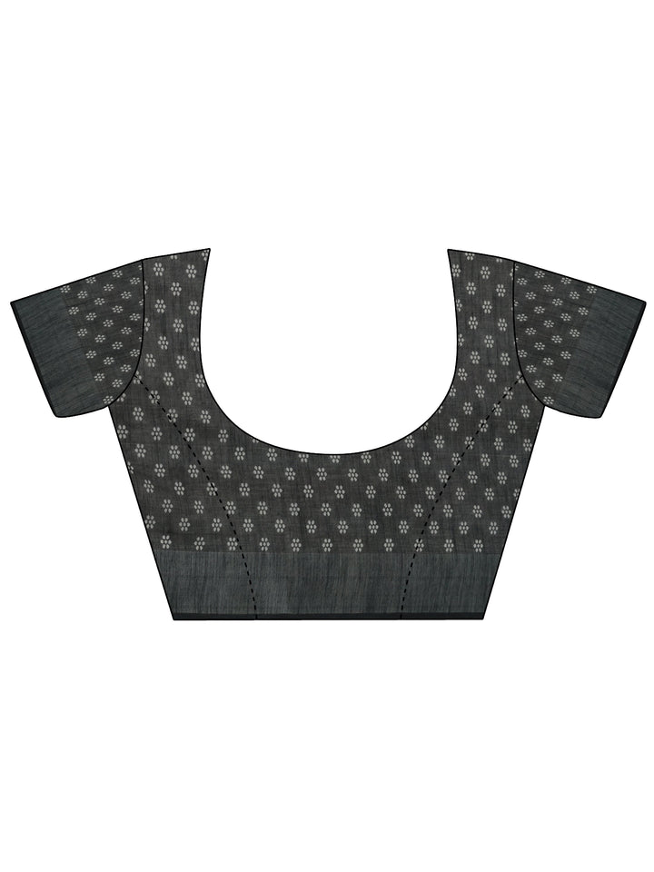 Black Printed Cotton Blend Saree With Unstitched Blouse Piece