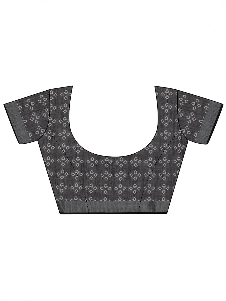 Black Printed Cotton Blend Saree With Unstitched Blouse Piece