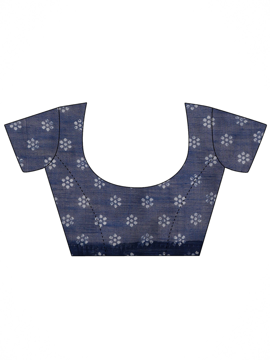 Blue Printed Cotton Blend Saree With Unstitched Blouse Piece