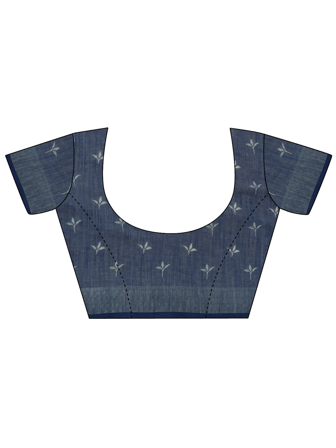 Blue Printed Cotton Blend Saree With Unstitched Blouse Piece