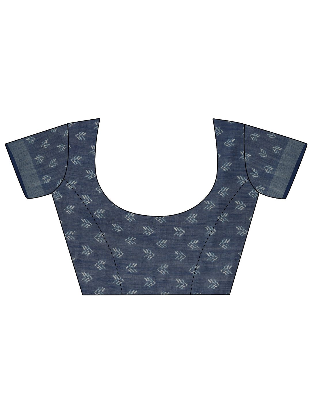 Blue Ikat Printed Cotton Blend Saree With Unstitched Blouse Piece