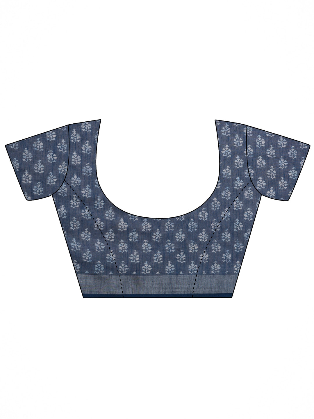 Blue Printed Cotton Blend Saree With Unstitched Blouse Piece