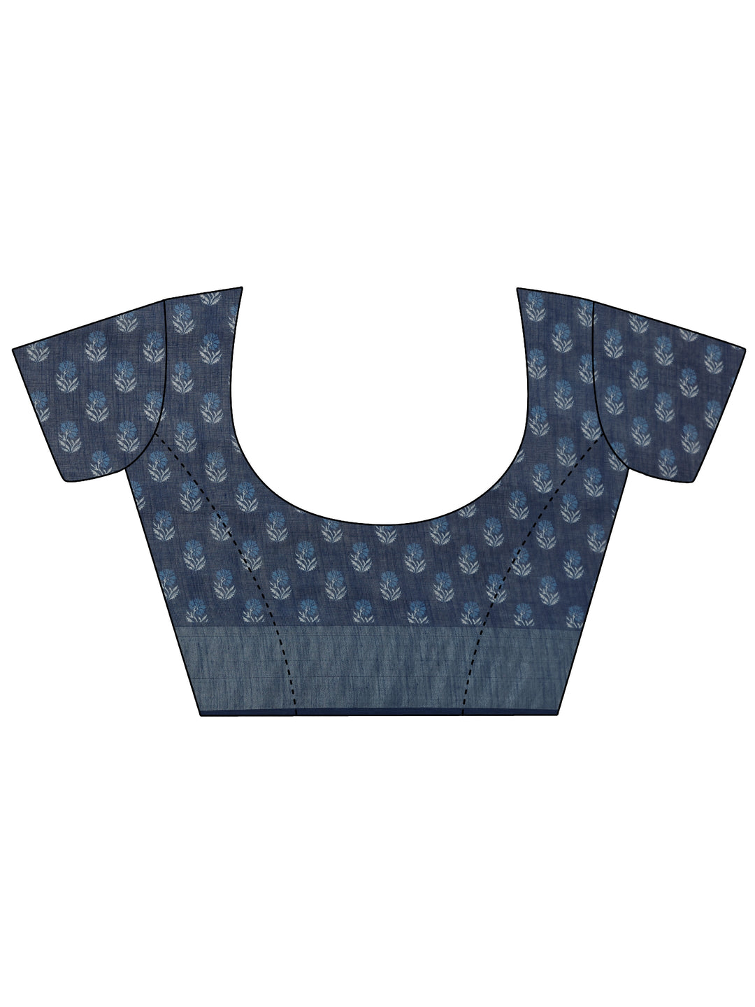 Blue Printed Cotton Blend Saree With Unstitched Blouse Piece