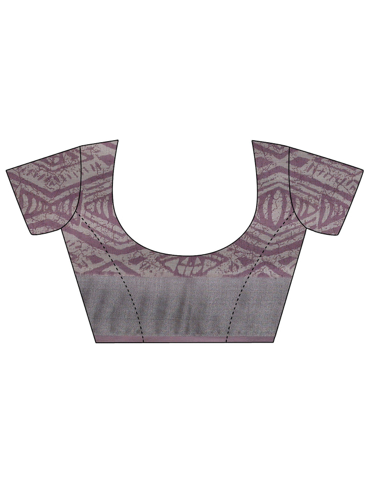 Mauve Jamdani Printed Cotton Blend Saree With Unstitched Blouse Piece