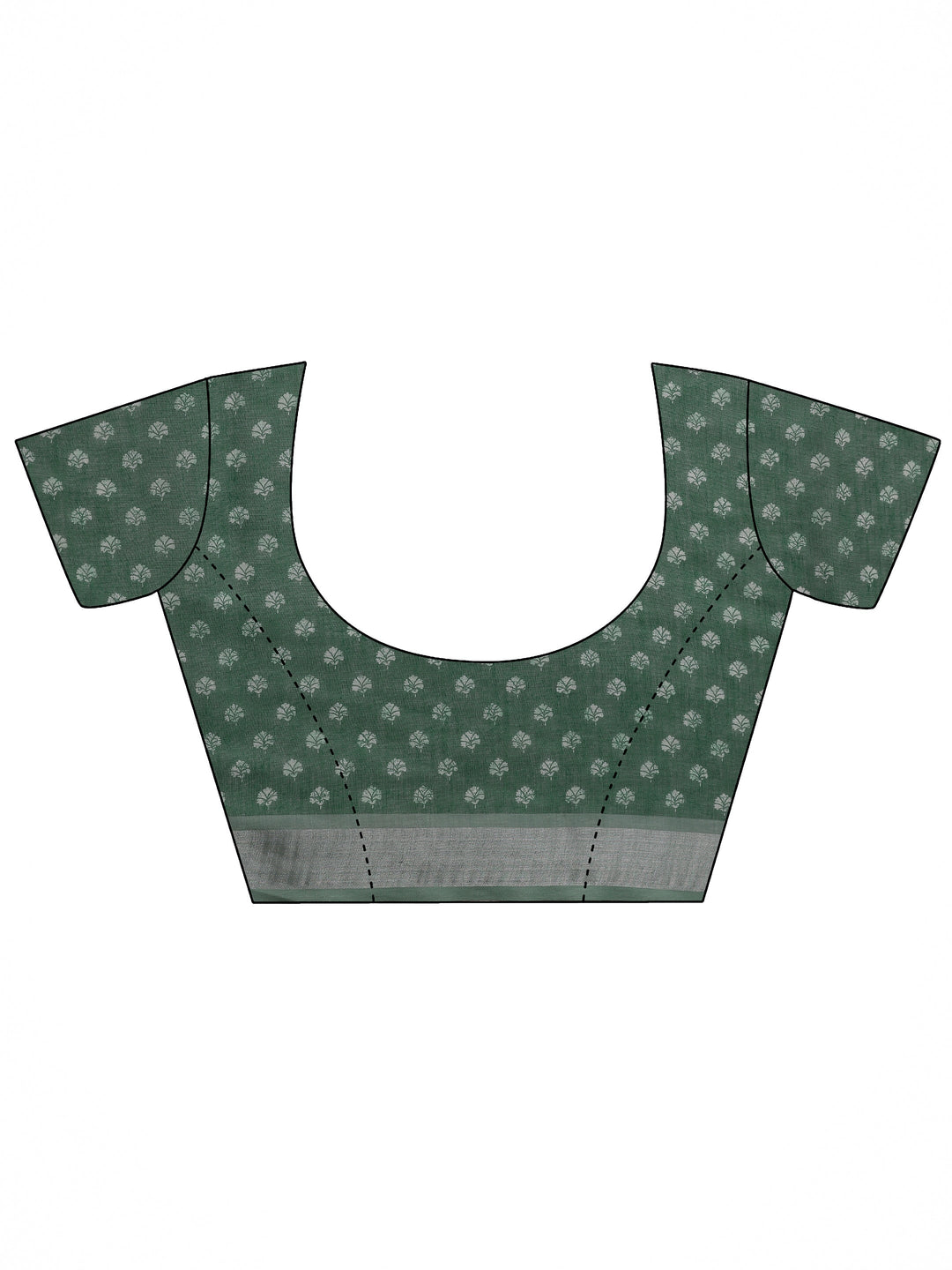 Green Printed Cotton Blend Saree With Unstitched Blouse Piece