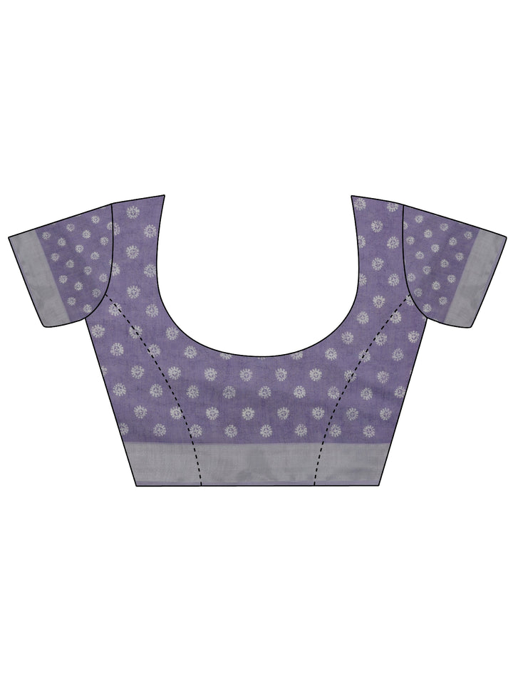 Lavender Printed Cotton Blend Jamdani Saree With Unstitched Blouse Piece
