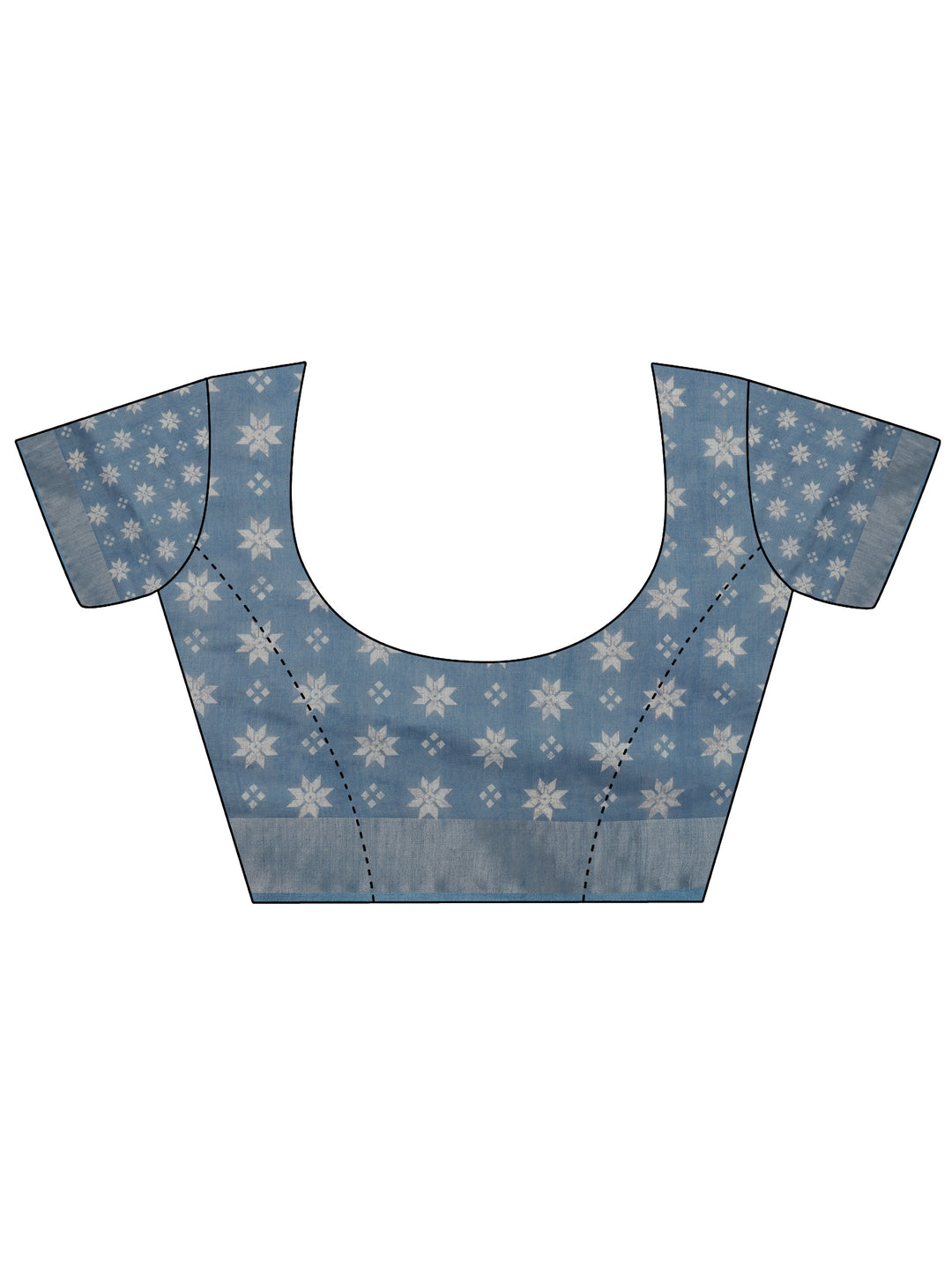 Blue Printed Cotton Blend Jamdani Saree With Unstitched Blouse Piece