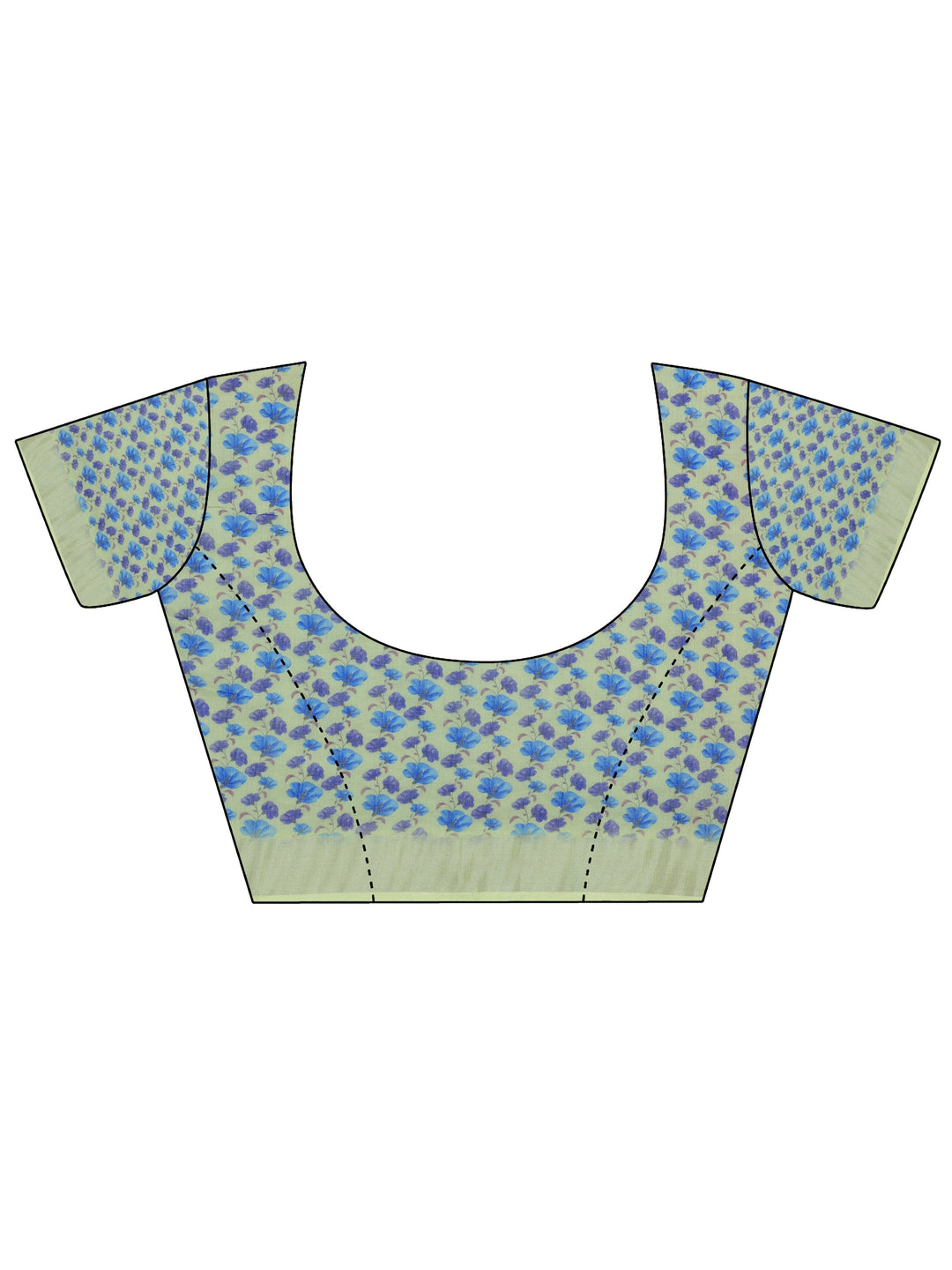 Green Printed Cotton Blend Saree With Unstitched Blouse Piece