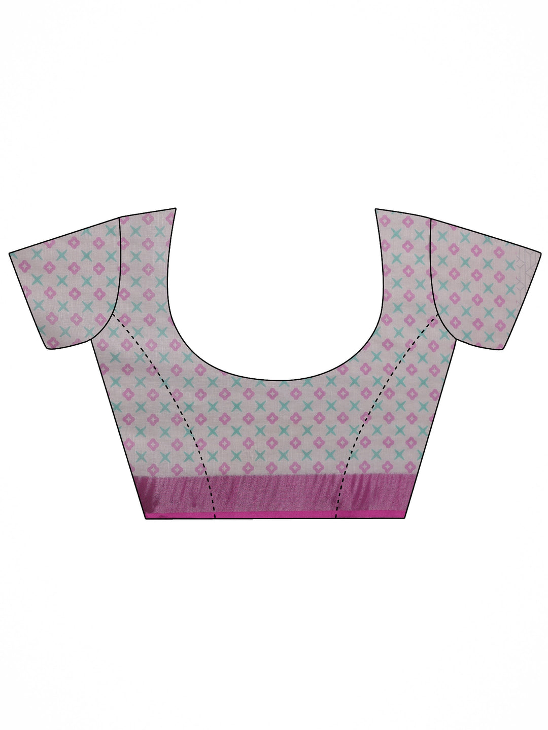 White Printed Cotton Blend Saree With Unstitched Blouse Piece