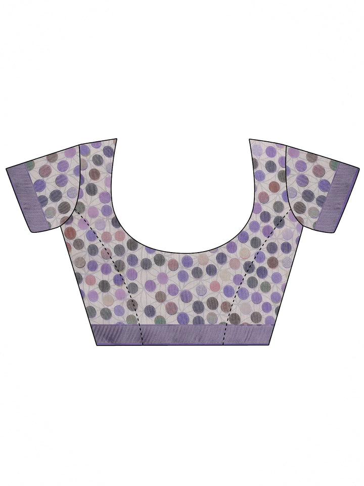 White Printed Cotton Blend Saree With Unstitched Blouse Piece