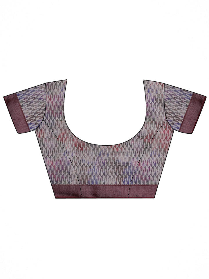 White Printed Cotton Blend Saree With Unstitched Blouse Piece