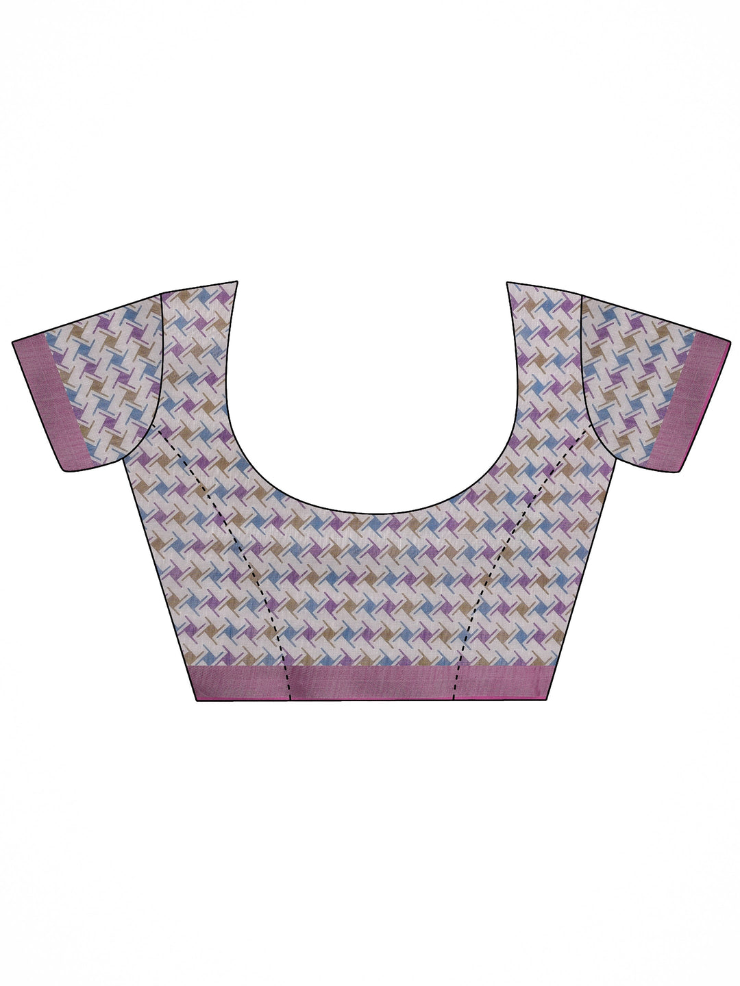 White Printed Cotton Blend Saree With Unstitched Blouse Piece