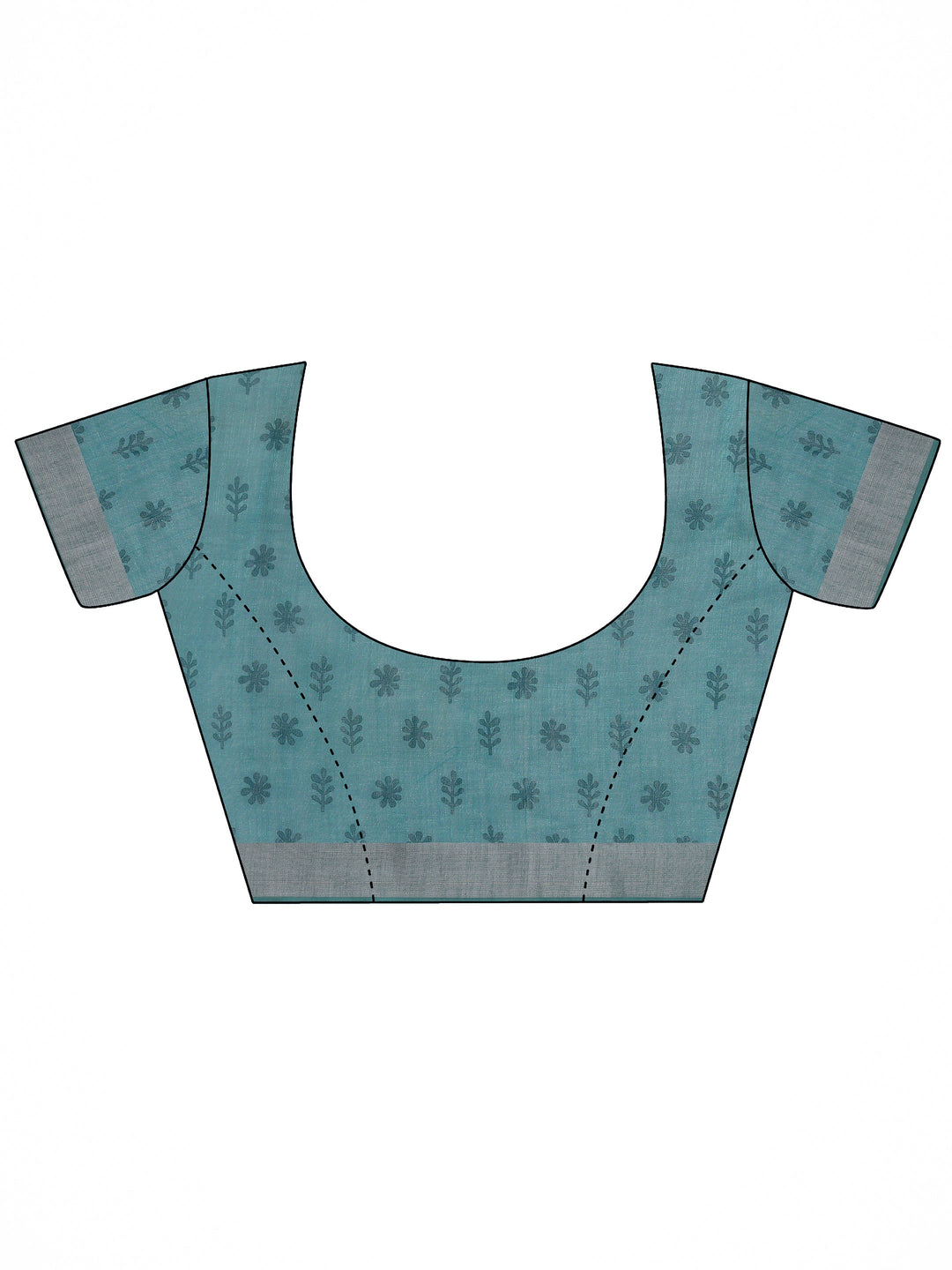 Blue Printed Cotton Blend Saree With Unstitched Blouse Piece