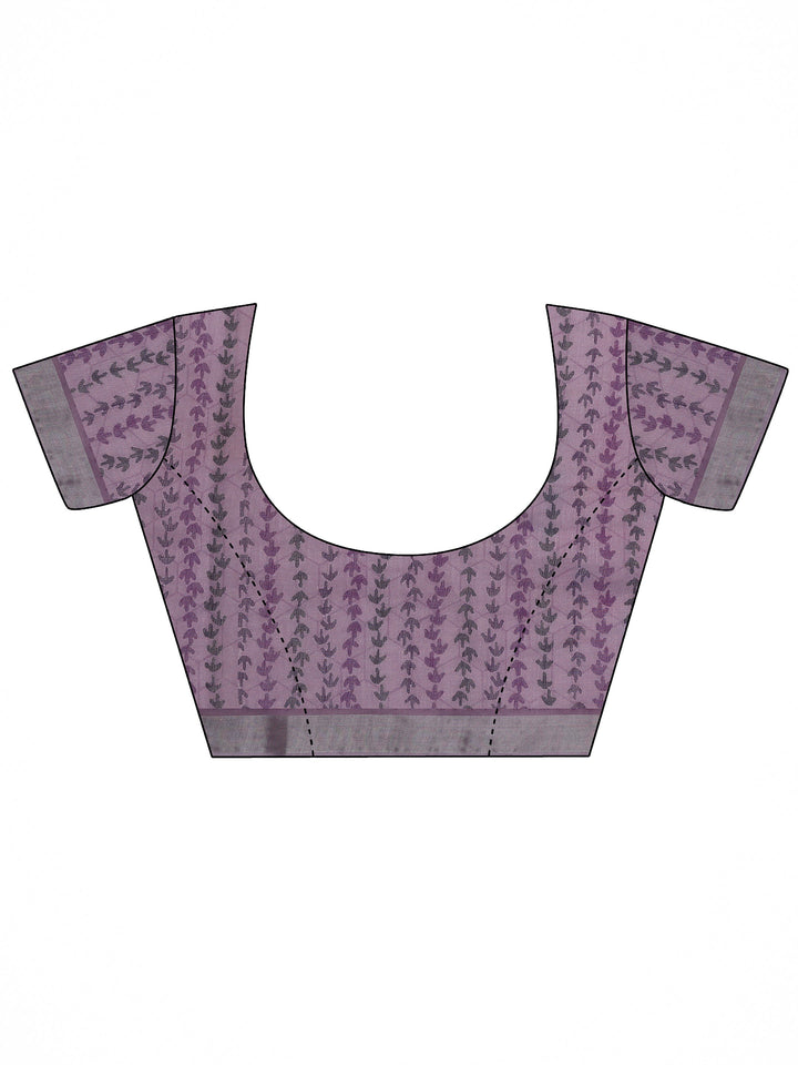Lavender Printed Cotton Blend Saree With Unstitched Blouse Piece