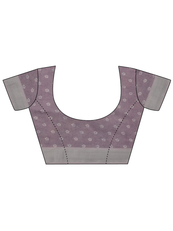 Lavender Printed Cotton Blend Saree With Unstitched Blouse Piece