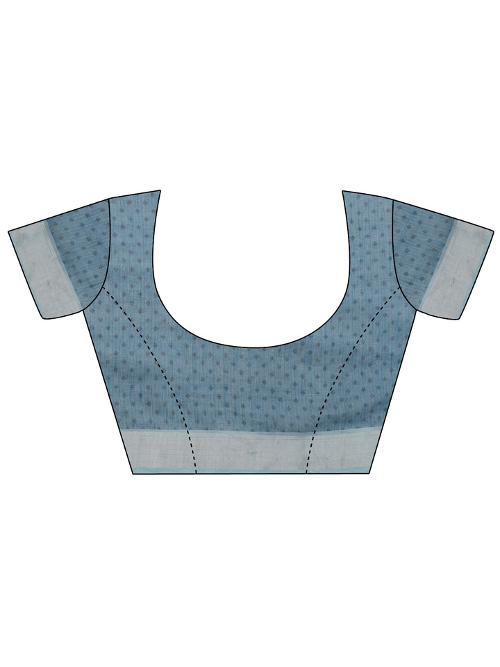 Blue Printed Cotton Blend Saree With Unstitched Blouse Piece