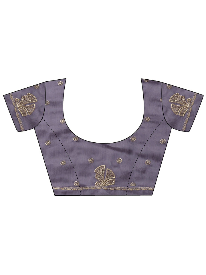 Purple Embellished Chinon Saree With Unstitched Blouse Piece