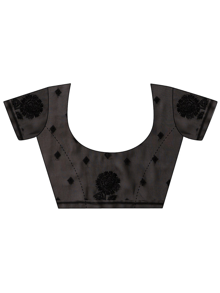 Black Embroidered Chinon Saree With Unstitched Blouse Piece