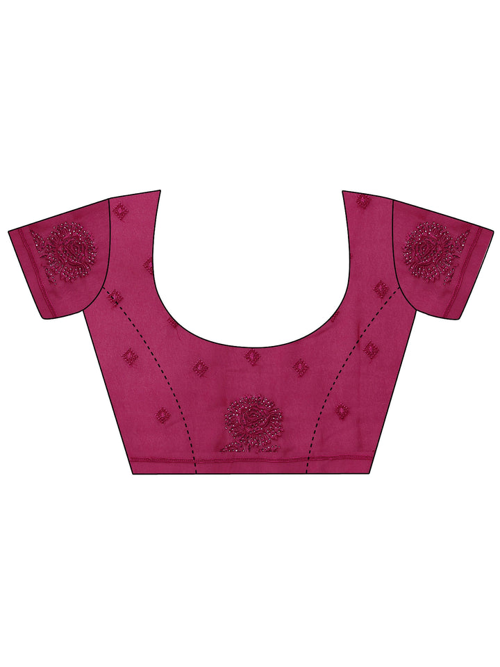 Pink Embroidered Georgette Saree With Unstitched Blouse Piece