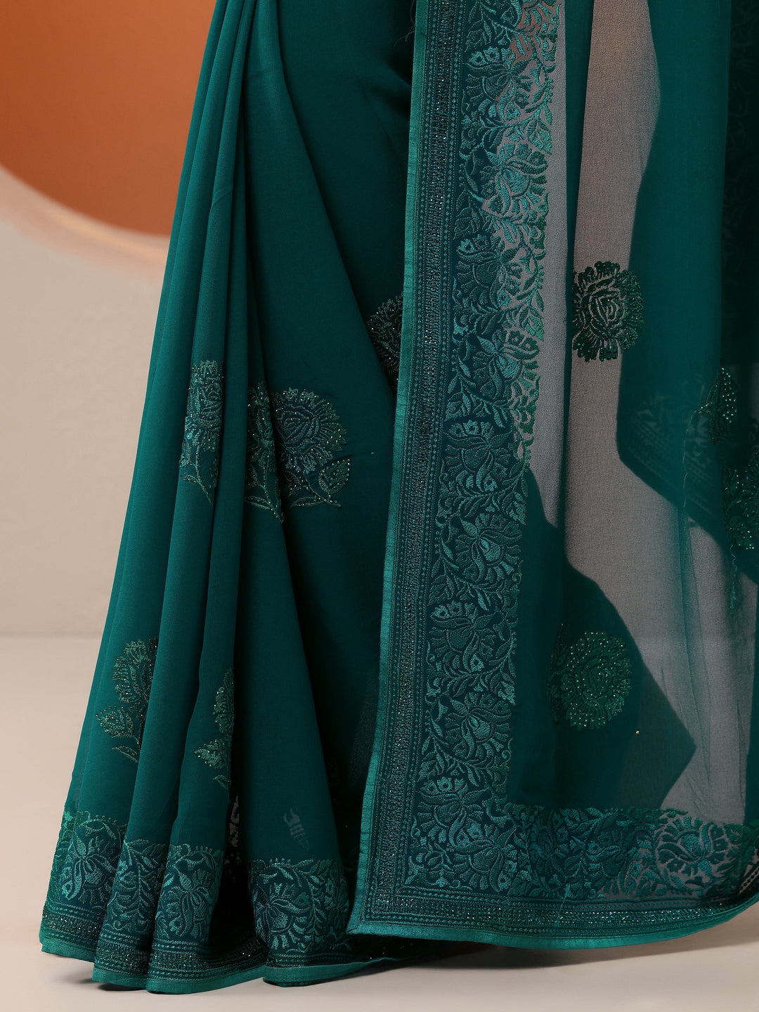 Blue Embroidered Georgette Saree With Unstitched Blouse Piece