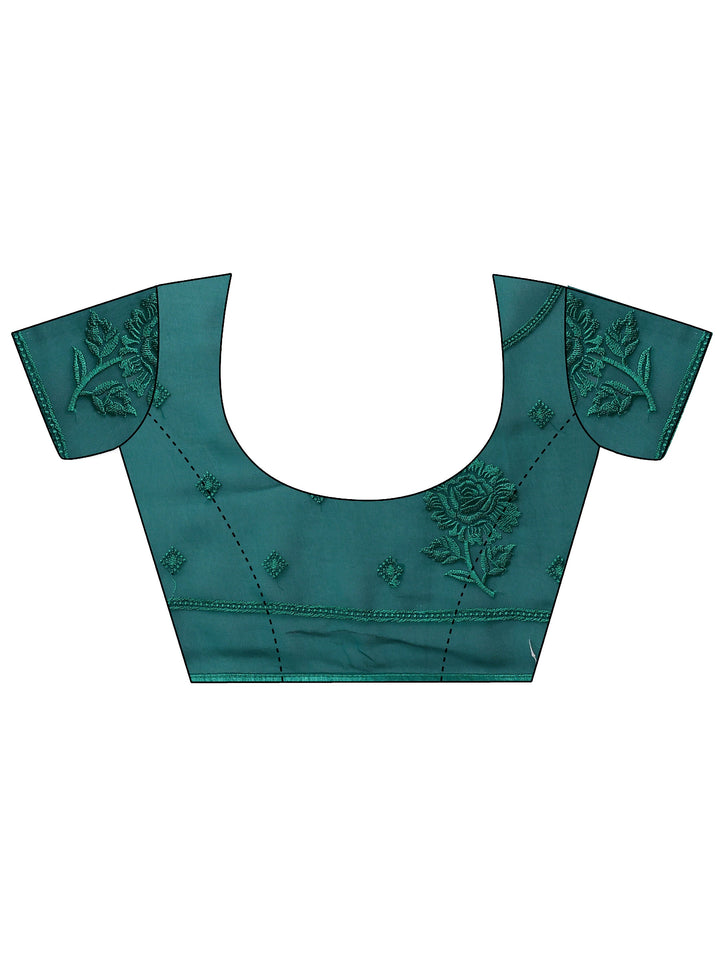 Blue Embroidered Georgette Saree With Unstitched Blouse Piece