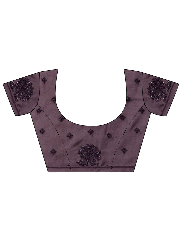 Purple Embroidered Georgette Saree With Unstitched Blouse Piece